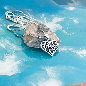 Sterling Silver Filigree Heart Necklace, Silver Chain, Swirl Hearts, Mom Jewelry